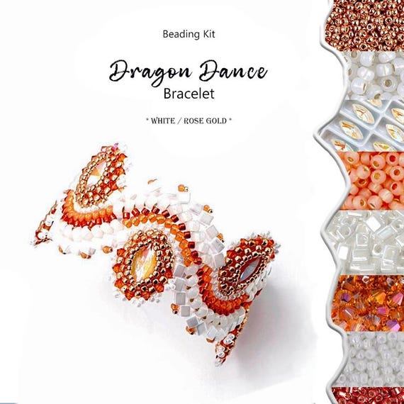 Kit Jewelry making for Bracelet with high-quality Seed beads and Crystals - Dragon Dance *WHITE/ROSE GOLD* color version