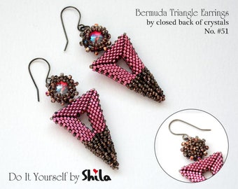 Beading Pattern Tutorial Step by step INSTANT download PDF - Bermuda Triangle Earrings No 51