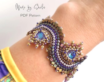 Beaded Bracelet Pattern: Crystal, Seed and Cube Beads (PDF Download)