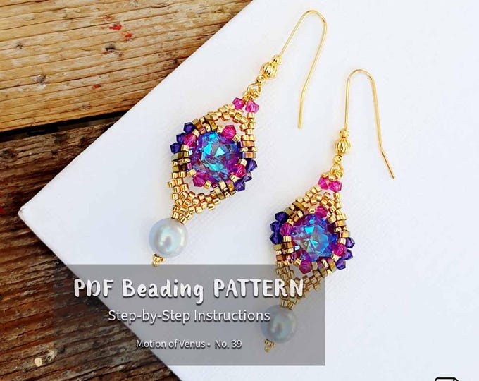 Beaded Earrings Pattern PDF • Peyote Stitch bezel • Seed Bead Earrings • Delica Beading Jewelry DIY