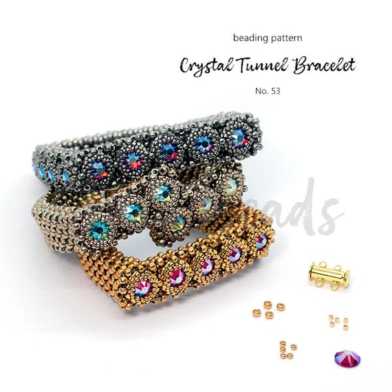 Pattern Tutorial - Bracelet Jewelry making with Seed beads Step-by-step PDF Instant download - Crystal Tunnel Bracelet & Earrings No 53