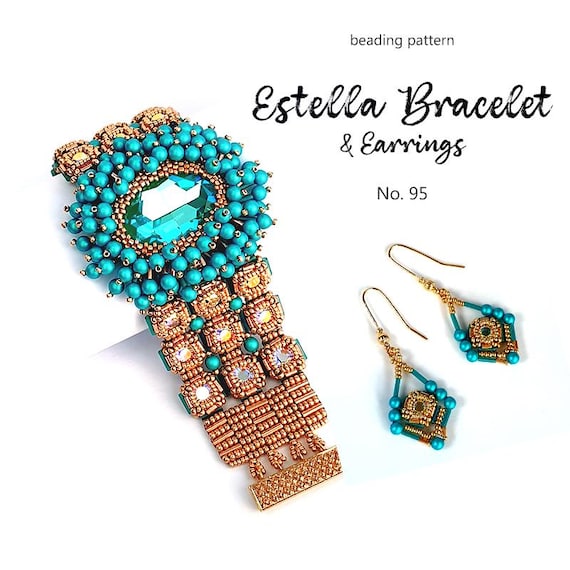 Pattern Tutorial - Bracelet Jewelry making with Bugle beads and Pearls Step-by-step PDF Instant download - Estella Bracelet & Earrings No 95