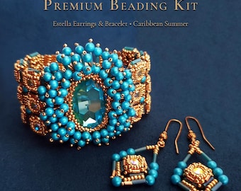 Caribbean Summer Beading Kit • Bracelet & Earrings Set • Pattern Included • Free US Shipping