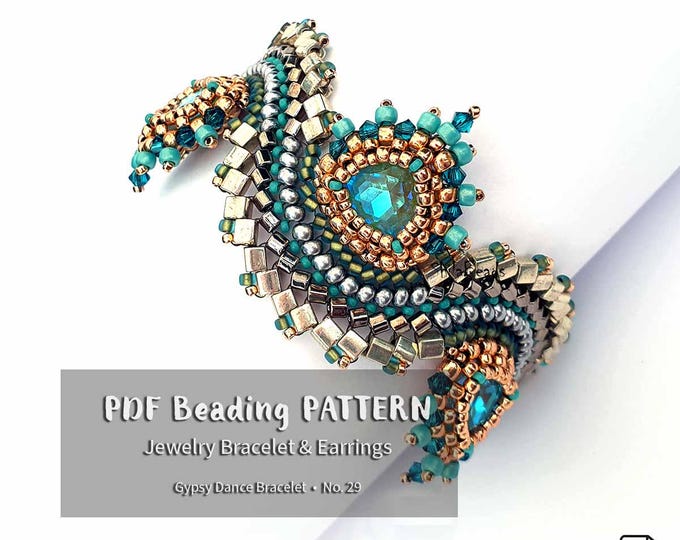 Beaded Bracelet Pattern: Crystal, Seed and Cube Beads (PDF Download)