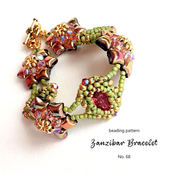 Pattern Tutorial - Bracelet Jewelry making with Seed bead Crystals WibeDuo beads Step-by-step PDF Instant download - Zanzibar Bracelet No 68