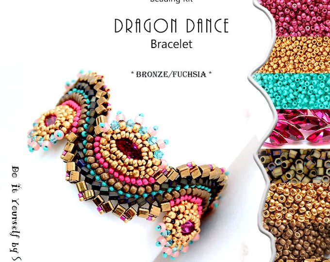 Dragon Dance Bracelet Beading Kit: Bronze & Fuchsia Seed Beads (PDF Pattern)