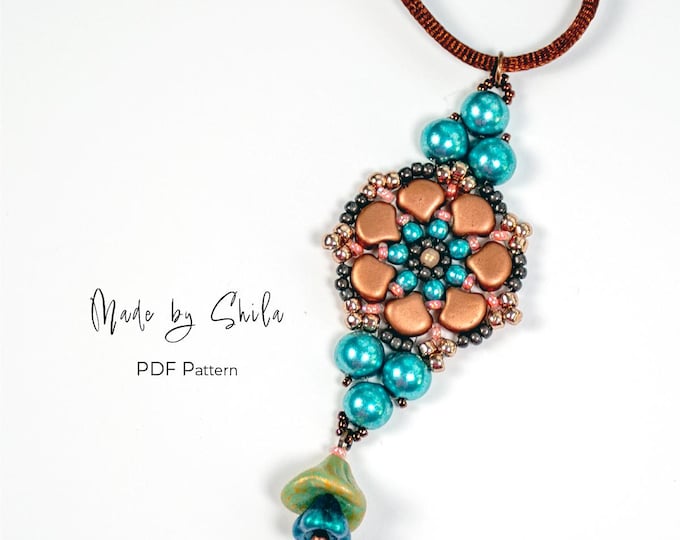 Beaded Pendant, Earrings Pattern PDF • Cabochon, Ginkgo Beads • Beginner Friendly Tutorial (2 PDFs)
