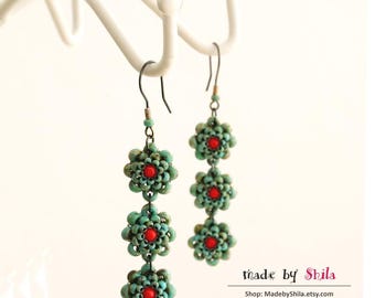 Pattern Tutorial - Earrings Jewelry making with Seed beads and Pearls Step-by-step PDF Instant download - Flower Chain Earrings No 22