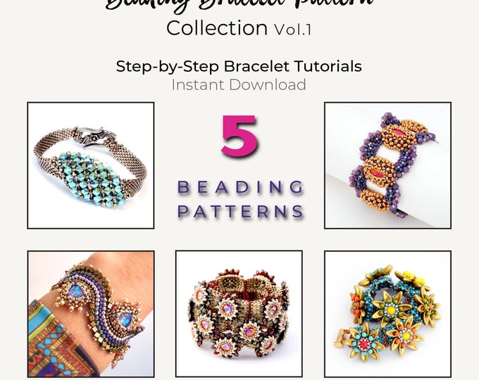 5 Beading Patterns PDF Bundle • Seed Bead Bracelet Tutorial • Intermediate Jewelry Patterns (Instant Download)