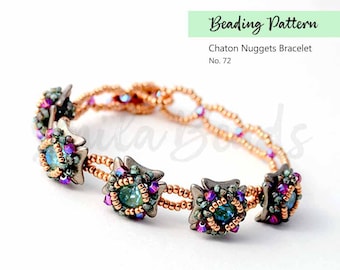 Beading Pattern RAW • Crescent bead & Crystal Chaton • Beginner Beadwork PDF