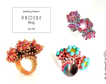 Jewelry making - Beading Pattern Tutorial Step by step INSTANT download PDF - Phoebe Ring No 06
