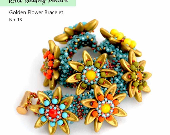 Beaded Bracelet Pattern PDF | Golden Flower RAW Seed Bead & Chilli Bead Tutorial