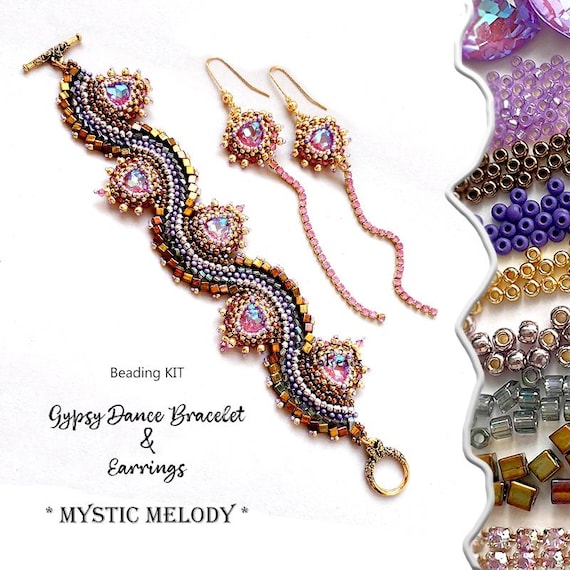 Kit Jewelry making for Bracelet & Earrings with high-quality Seed beads and Crystals - Gypsy Dance *MYSTIC MELODY* color version
