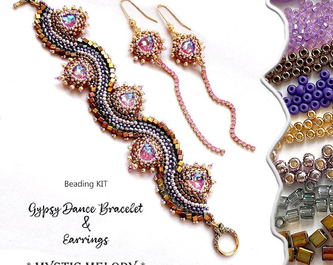 Kit Jewelry making for Bracelet & Earrings with high-quality Seed beads and Crystals - Gypsy Dance *MYSTIC MELODY* color version