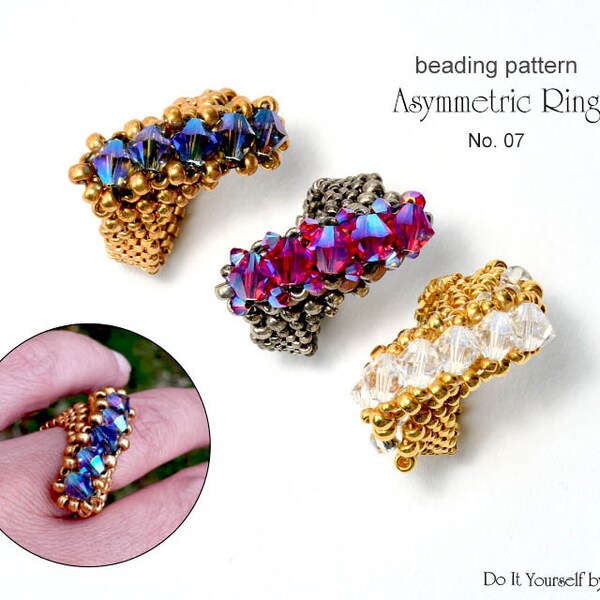 Beading Pattern Tutorial Step by step INSTANT download PDF - Asymmetric Ring I. No 07