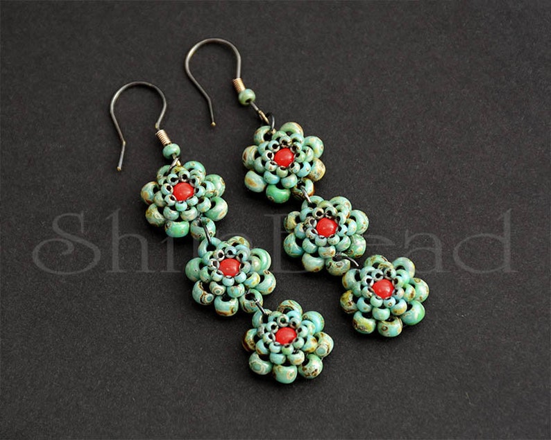 Beading Pattern Tutorial Step by step INSTANT download PDF Flower Chain Earrings No 22 image 2