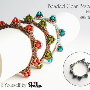 Pattern Tutorial - Bracelet Jewelry making with Seed and Fire-polished beads Step-by-step PDF Instant download - Beaded Gear Bracelet No 20