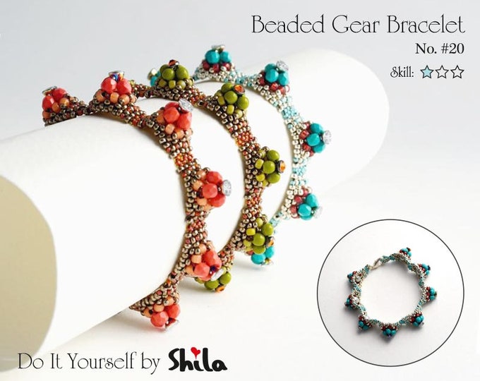 Beaded Gear Bracelet Pattern: Seed Beads & Fire-Polished Beads (PDF Tutorial)