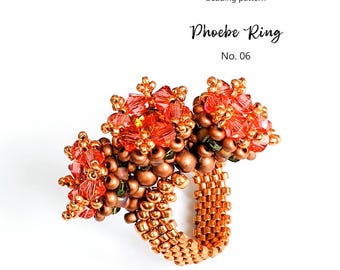 Jewelry making - Beaded Ring Pattern Tutorial Step by step INSTANT downloadable PDF - Phoebe Ring No 06