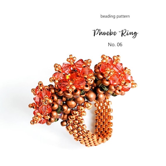 Jewelry making - Beaded Ring Pattern Tutorial Step by step INSTANT downloadable PDF - Phoebe Ring No 06
