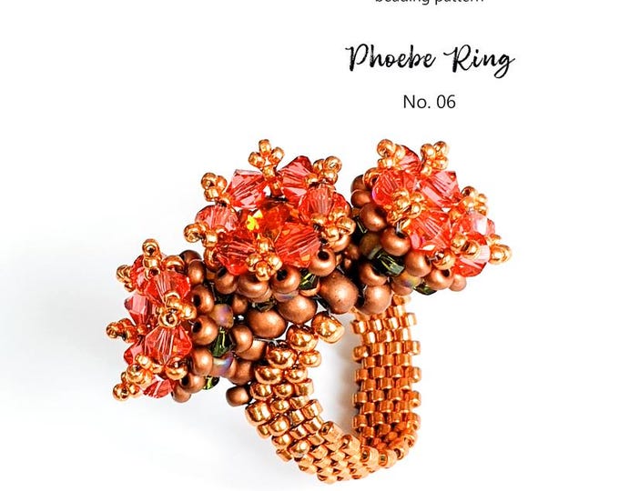 Jewelry making - Beaded Ring Pattern Tutorial Step by step INSTANT downloadable PDF - Phoebe Ring No 06