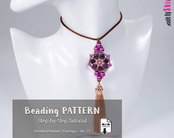 Beading Tutorials 2 PDFs • Pendant or Earrings with Cabochon & Ginkgo Beads• DIY Jewelry Pattern