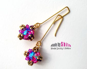 Beaded Bead Earrings Pattern: Crystal Rivoli, Seed Beads & Quarter Tila (PDF Pattern)