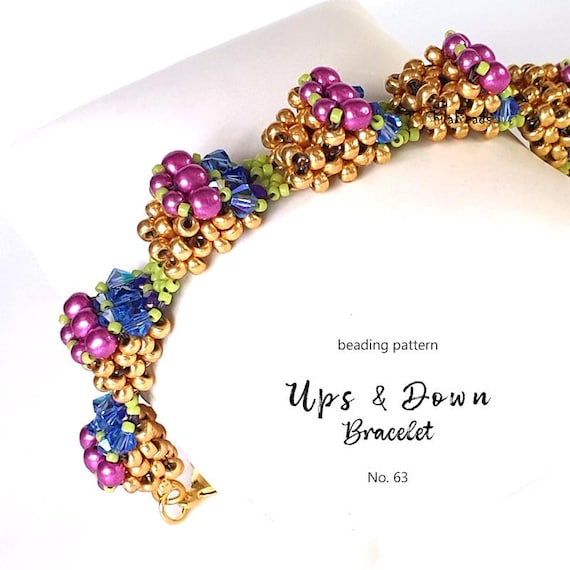 Pattern Tutorial - Bracelet Jewelry making with Seed beads Crystals and Pearls Step-by-step PDF Instant download - Up & Down Bracelet No 63