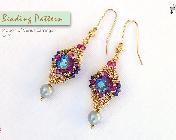 Beaded Earrings Pattern PDF • Peyote Stitch bezel • Seed Bead Earrings • Delica Beading Jewelry DIY