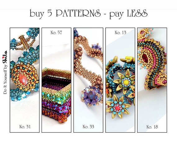 DIY Jewellery - Buy more, pay less for 5 Beading tutorials - Step by step INSTANT downloadable PDF - Patterns No. 31 - 57 - 33 - 13 - 18
