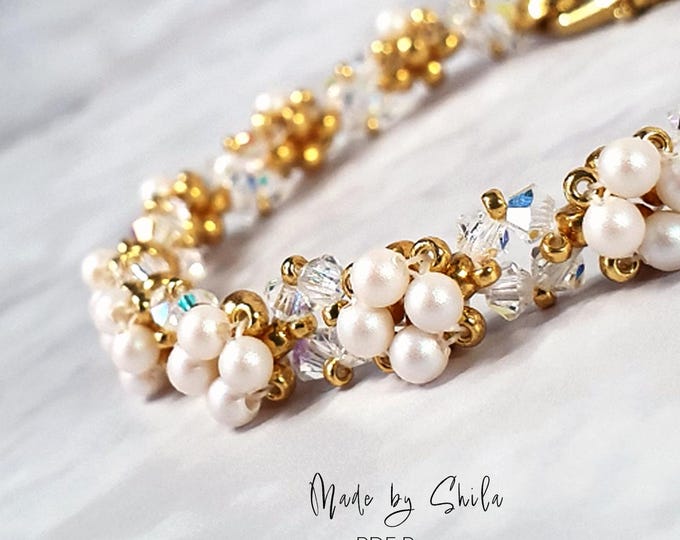 Beginner Beaded Bracelet Pattern • RAW Crystal & Pearl Tutorial • DIY Jewelry (PDF Download)