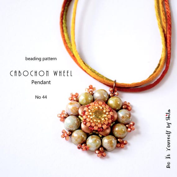Beading Pattern Tutorial Step by step INSTANT download PDF - Cabochon Wheel Pendant No 44
