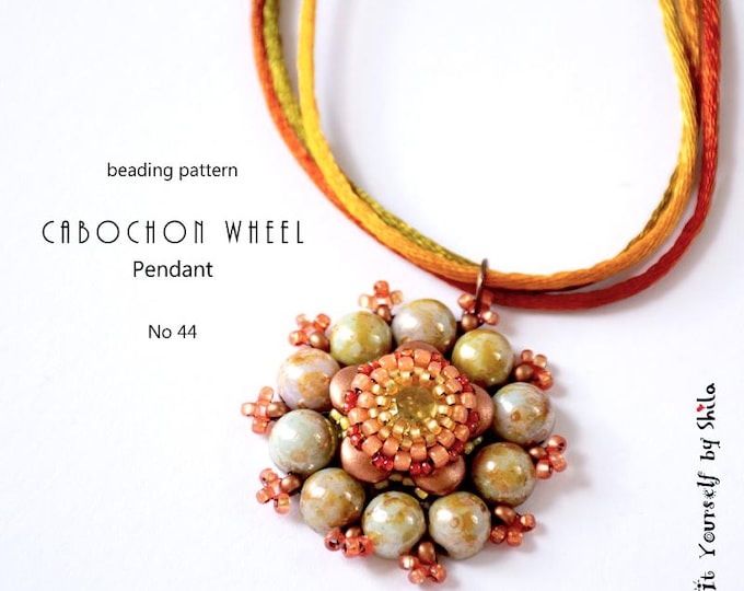 Beading Pattern Tutorial Step by step INSTANT download PDF - Cabochon Wheel Pendant No 44
