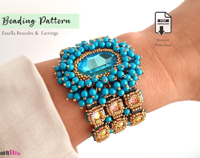 Crystal Statement Bracelet Pattern PDF • Beading Tutorial with Earrings • Bugle Bead Jewelry