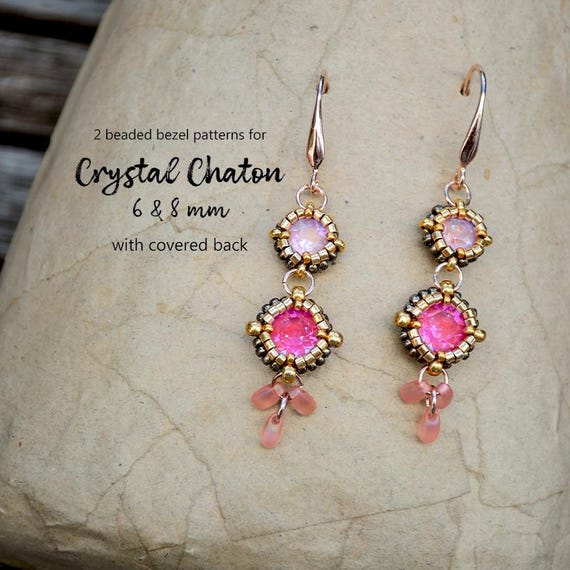 Jewelry making - 2 Beaded bezels for Crystal Round Stones Chaton 6 & 8 mm (SS29, SS39) Jewelry making component with seed and delica beads