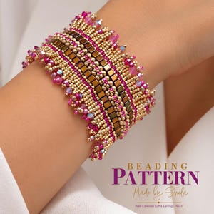Beaded Cuff & Earrings Pattern • Herringbone Stitch Jewelry Tutorial • Beading PDF • Beginner Friendly