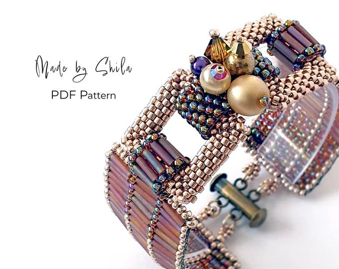 Peyote Bracelet Pattern • Beaded Cuff Tutorial PDF • Bugle Bead Bracelet
