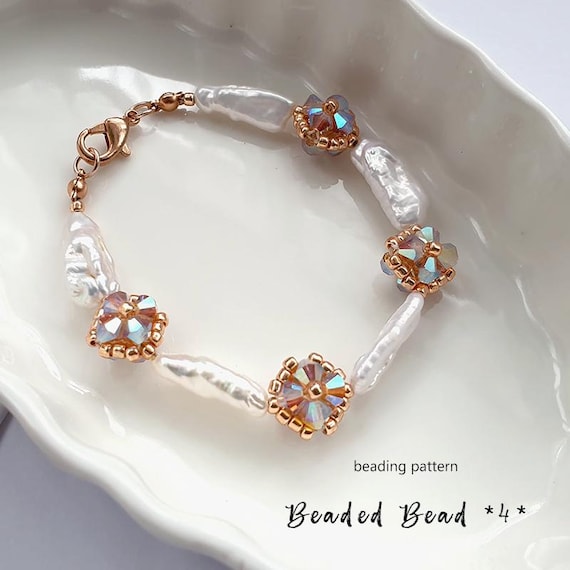 Jewelry making - Beading Pattern Tutorial Step by step INSTANT download PDF - Beaded Bead * 4 *