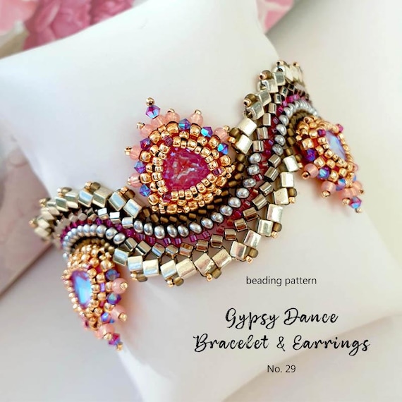 Beaded Bracelet Pattern: Crystal, Seed and Cube Beads (PDF Download)