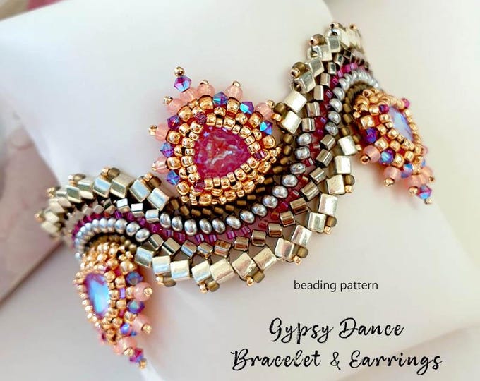 Beaded Bracelet Pattern: Crystal, Seed and Cube Beads (PDF Download)