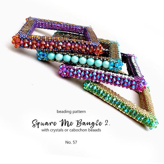 Pattern Tutorial - Bracelet Jewelry making with Seed beads and Crystals Step-by-step PDF Instant download - Square Me Bangle No 57
