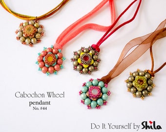 Beading Pattern Tutorial Step by step INSTANT download PDF - Cabochon Wheel Pendant No 44