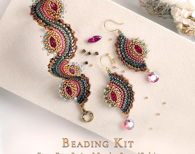 Statement Beading Kit • Earrings & Bracelet Set • Pattern Included • Free US Shipping
