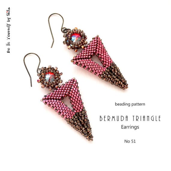 Pattern Tutorial - Earrings Jewelry making with Seed beads and Crystals Step-by-step PDF Instant download - Bermuda Triangle Earrings No 51