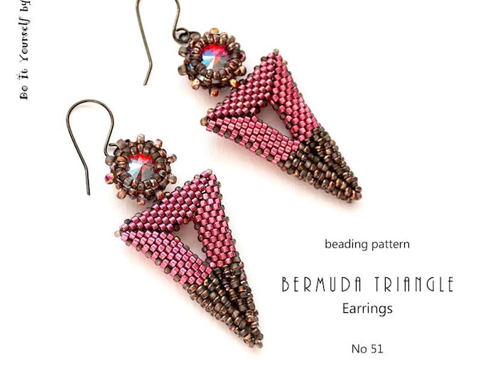 Pattern Tutorial - Earrings Jewelry making with Seed beads and Crystals Step-by-step PDF Instant download - Bermuda Triangle Earrings No 51