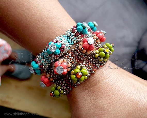 Pattern Tutorial - Bracelet Jewelry making with Seed and Fire-polished beads Step-by-step PDF Instant download - Beaded Gear Bracelet No 20
