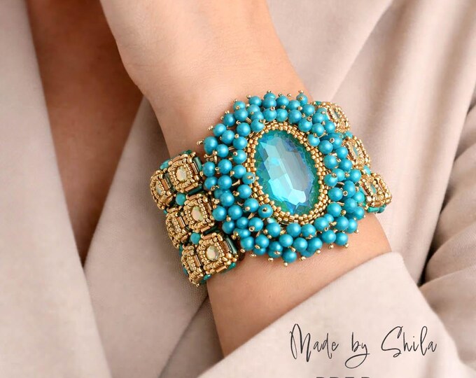 Crystal Statement Bracelet Pattern PDF • Beading Tutorial with Earrings • Bugle Bead Jewelry