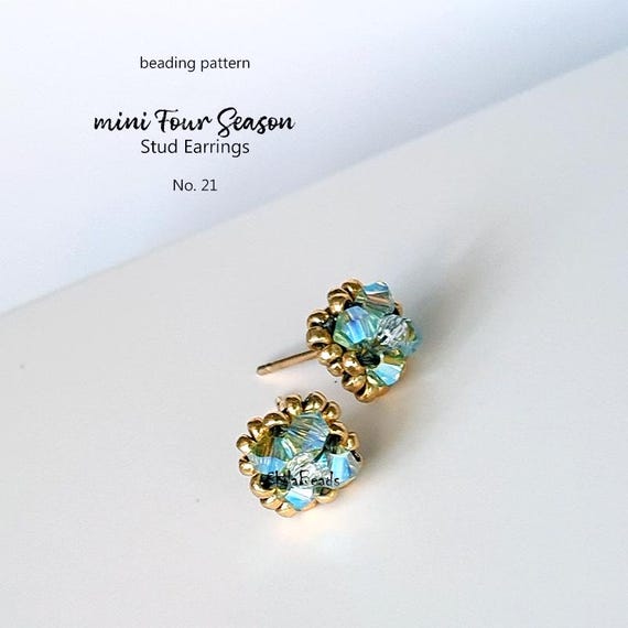 Pattern Tutorial - Jewelry making, Beaded Earrings with seed beads, crystal pearls and bicones - mini Four Seasons Earrings No. 21