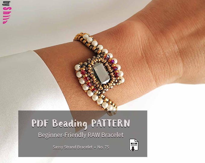 Seed Bead Bracelet Pattern PDF • Beginner RAW Beading with Crystal Bezel • Instant Download