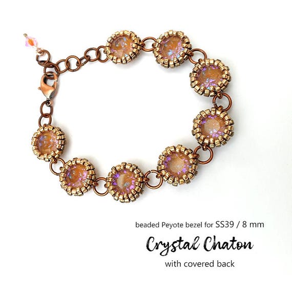 Beaded Peyote bezel of Crystal Round Stone Chaton and Rivoli 8 mm for Jewelry making component with seed and delica beads